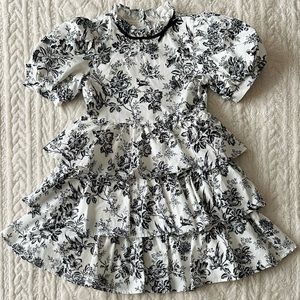 Janie and Jack Girls' White with Black Floral Dress, size 12